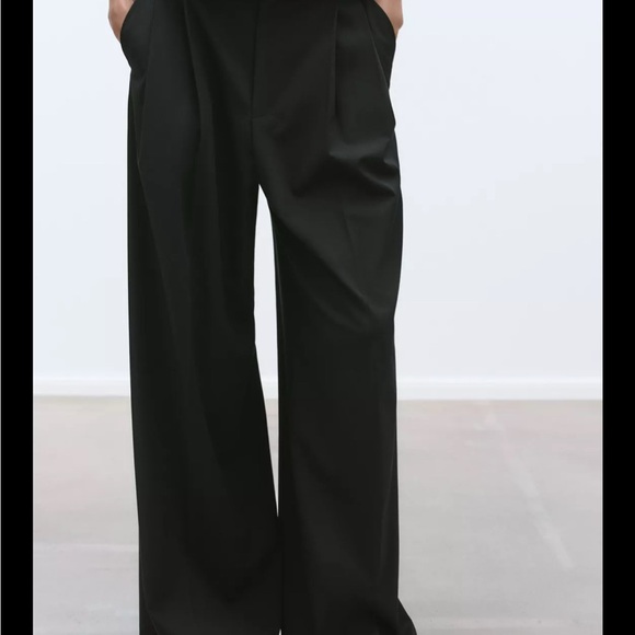 Zara Black Wide-Leg double pleat Pants - Picture 2 of 5